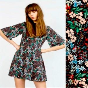 ZARA Floral Mock Neck Mini Swing Dress Half Bell Sleeve
